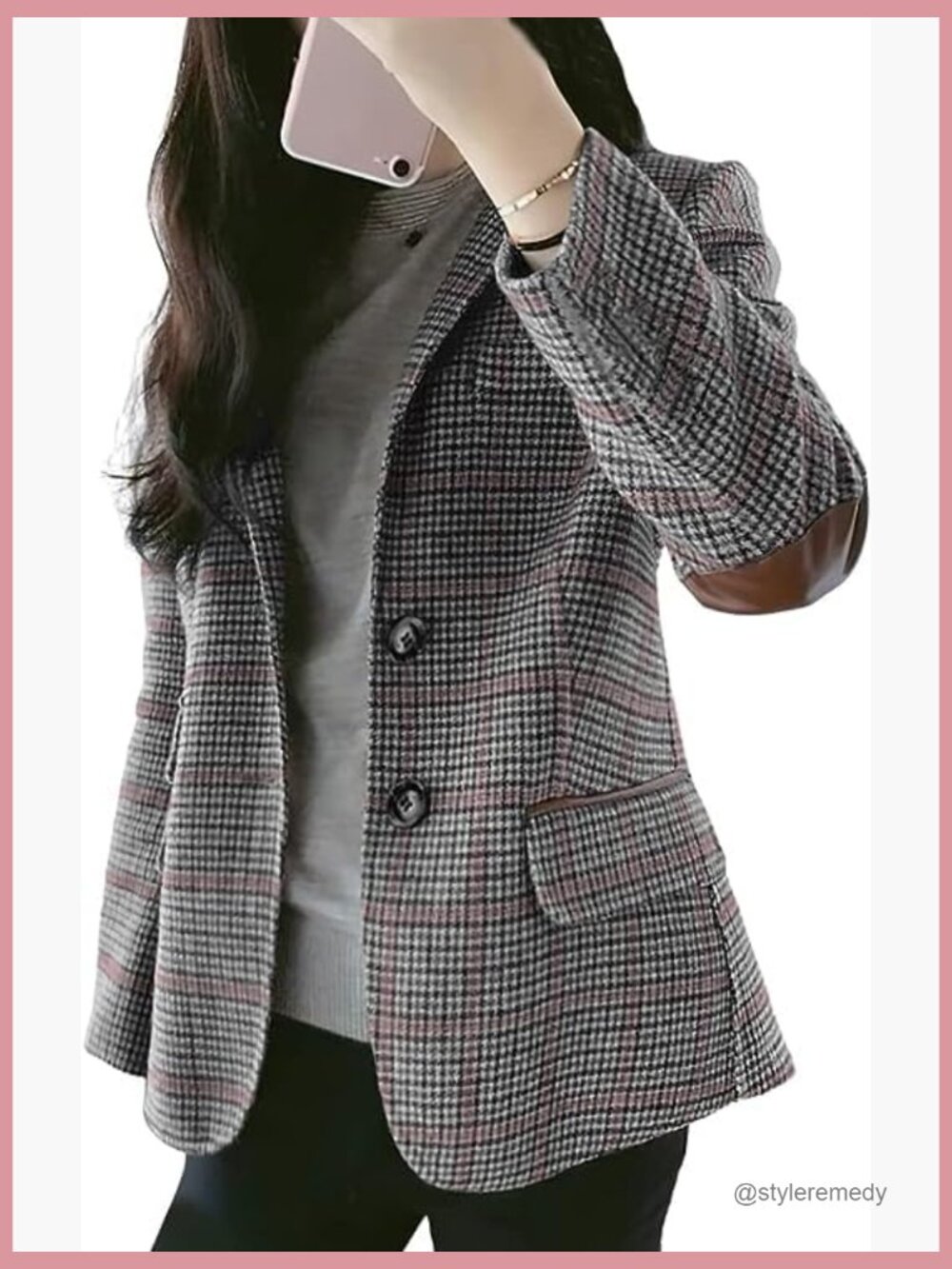 Women's Chic Lapel Collar Plaid 2-Button Business Work Office Blazer Suit Jacket - Picture 2 of 3